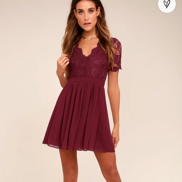 LULUS Angel in Disguise Burgundy Lace Skater Dress, sz Small - Picture 1 of 16